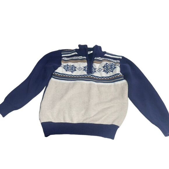 Gymboree Navy & Cream Snowflake 1/4 Zip Sweater - Size Small (5/6)‎ - Picture 1 of 6